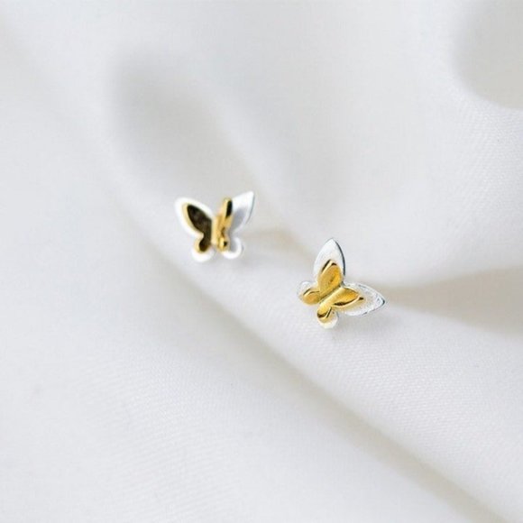 3D Butterflies Stud Earrings Silver Gold-SS027 - Picture 2 of 10